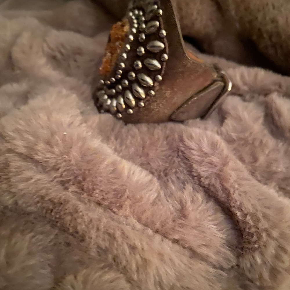 Leather cuff bracelet with citrine center stone